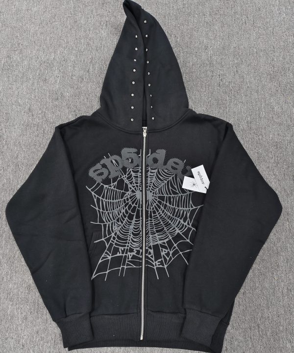 Sp5der zip up hoodie -Black stone